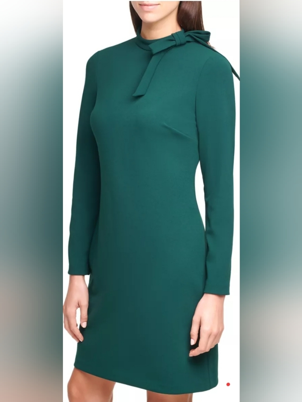 NWT Calvin Klein Long-Sleeve Teal Bow-Neck Dress